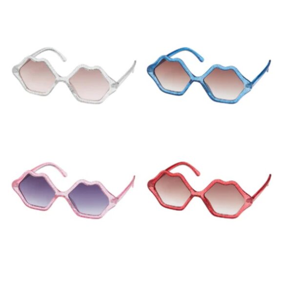 Adult Blue Gem Vintage Glitter Lips Sunglasses in Pink - Picture 2 of 4